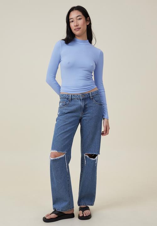 Cotton On - Staple rib mock neck long sleeve top - blue chalk 