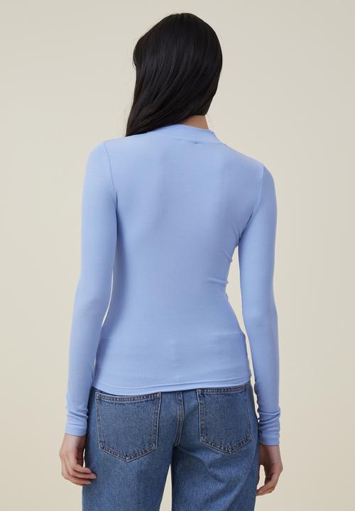 Cotton On - Staple rib mock neck long sleeve top - blue chalk 