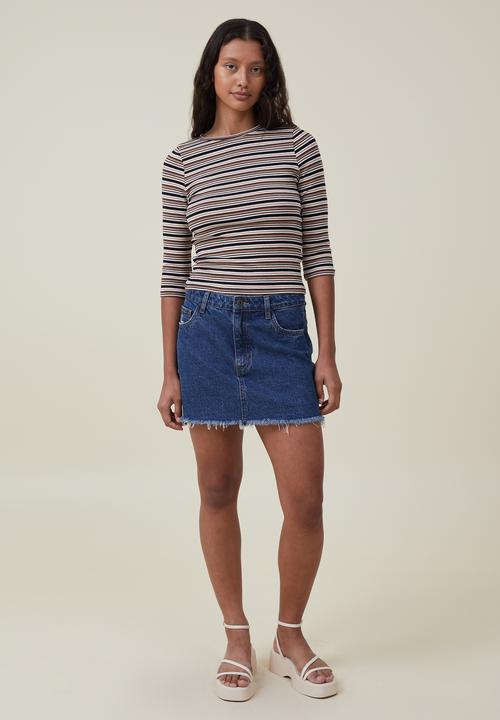 Cotton On - Jamie 3/4 sleeve top - alanis stripe rich brown