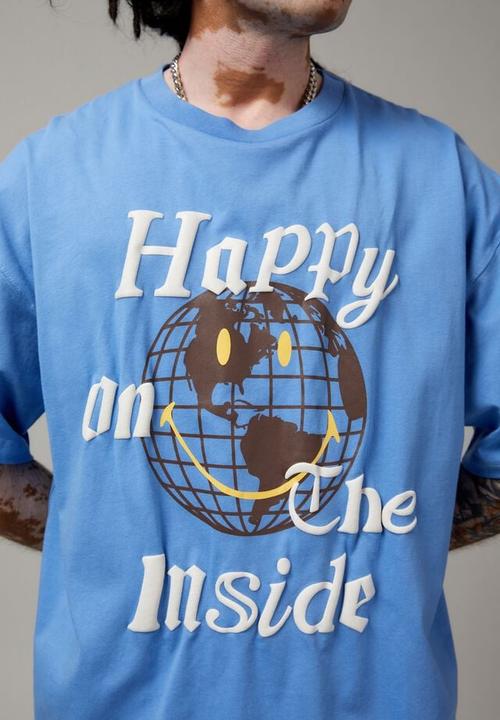 Factorie - OVERSIZED SMILEY T SHIRT - LCN SMI AZURE/HAPPY ON THE INSIDE