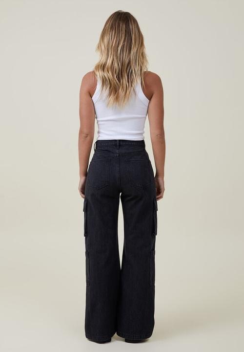 Cotton On - Cargo wide leg jean - graphite black