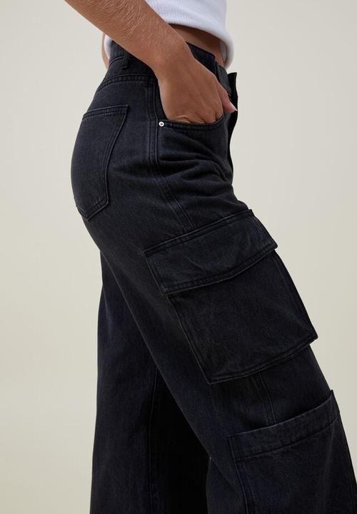 Cotton On - Cargo wide leg jean - graphite black