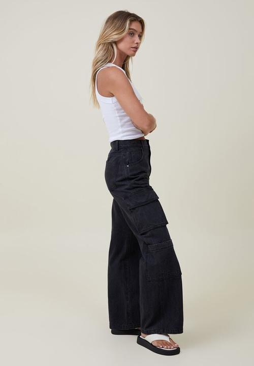 Cotton On - Cargo wide leg jean - graphite black