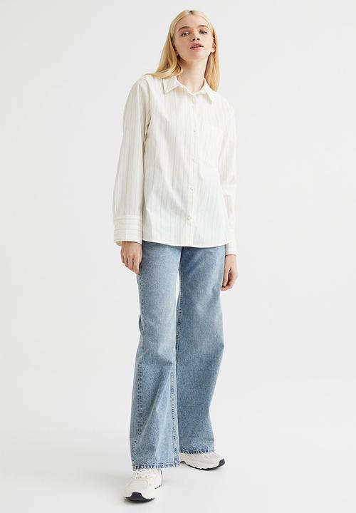 H&M - Oversized poplin shirt - cream/striped