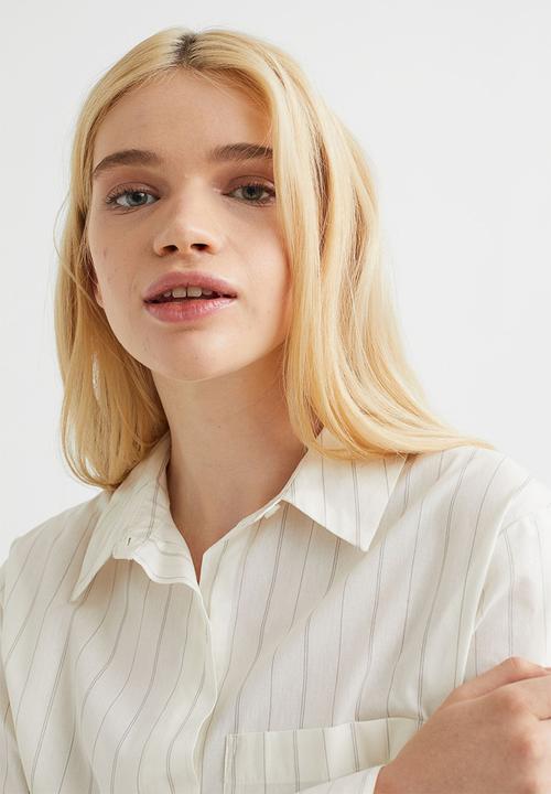 H&M - Oversized poplin shirt - cream/striped
