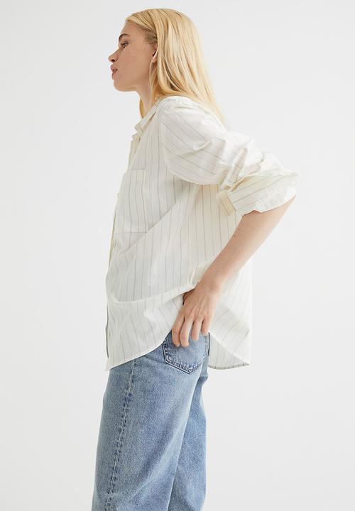 H&M - Oversized poplin shirt - cream/striped