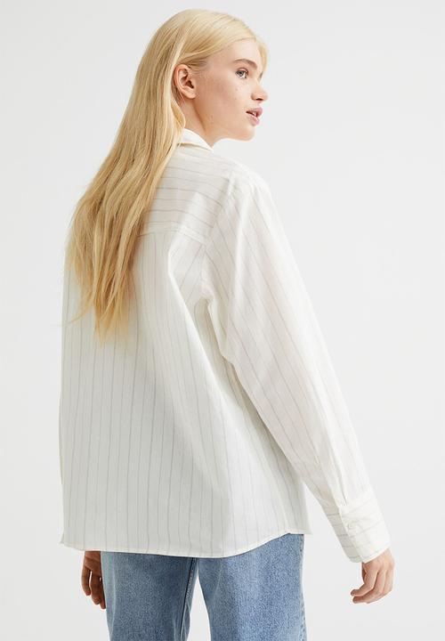 H&M - Oversized poplin shirt - cream/striped