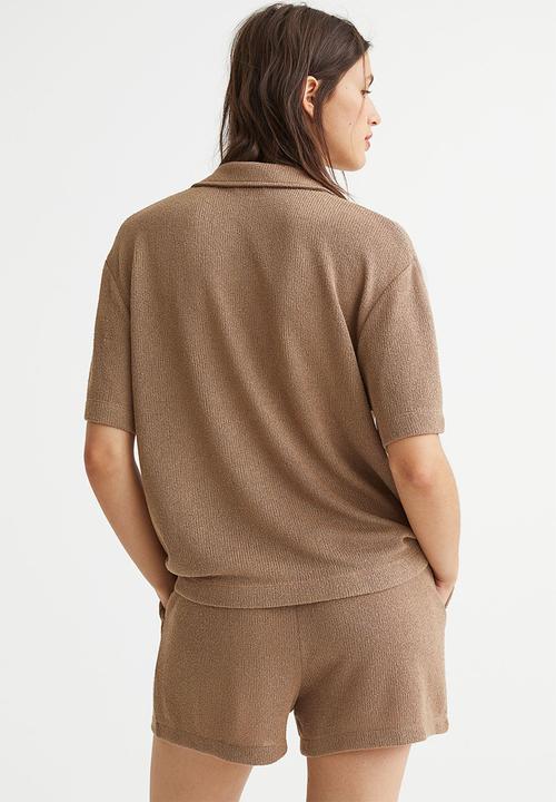 H&M - Knitted collared top - dark beige