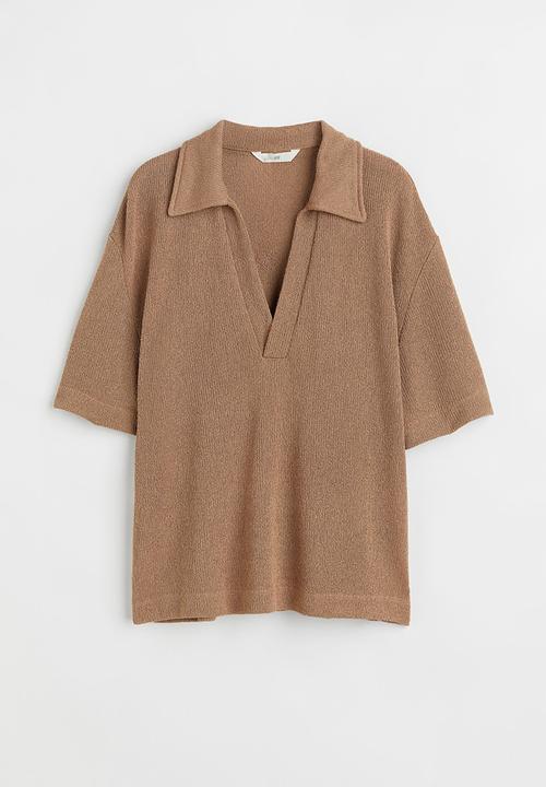 H&M - Knitted collared top - dark beige