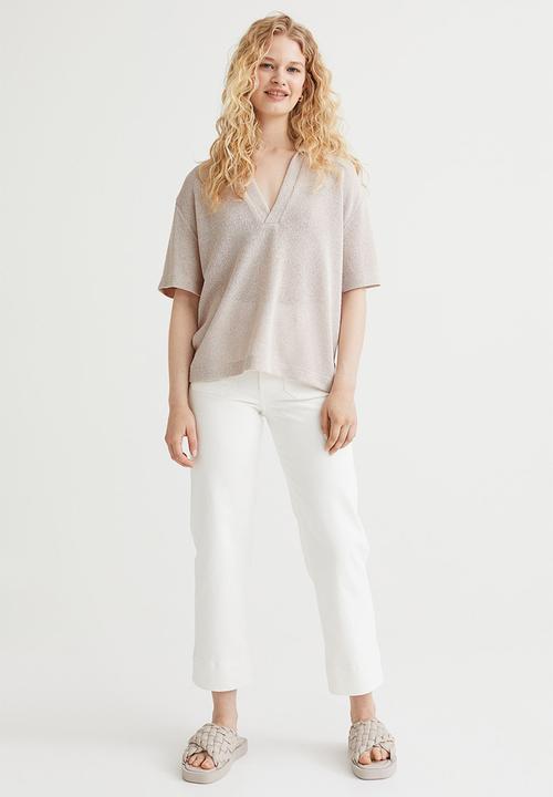 H&M - Knitted collared top - light greige