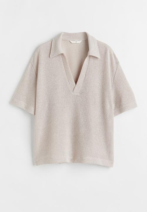 H&M - Knitted collared top - light greige