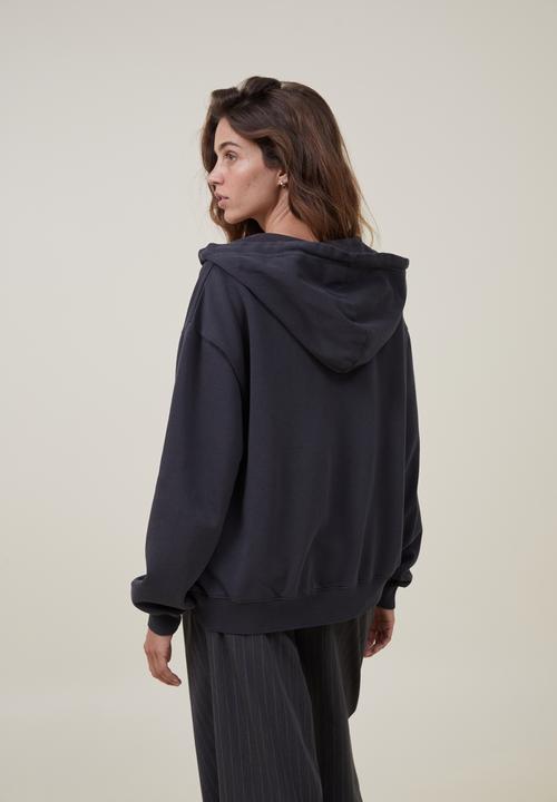 Cotton On - Classic washed zip-through hoodie - washed black