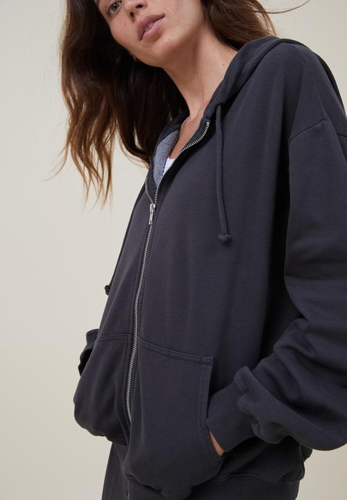 Cotton On - Classic washed zip-through hoodie - washed black