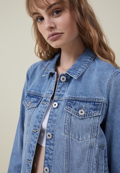 Cotton On - Girlfriend denim jacket - bells blue