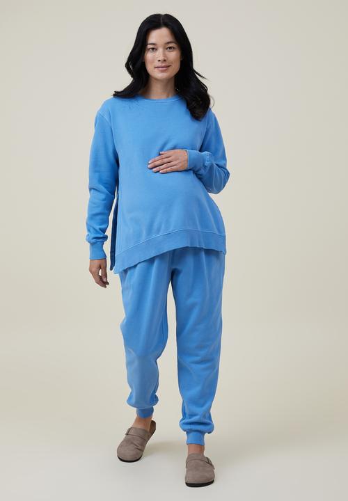 Cotton On - Maternity classic washed side split crew fleece - washed fuzzy blue
