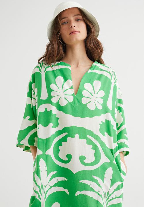 H&M - Long kaftan dress - green/palm trees