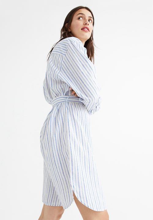 H&M - Linen-blend shirt dress - white/blue striped