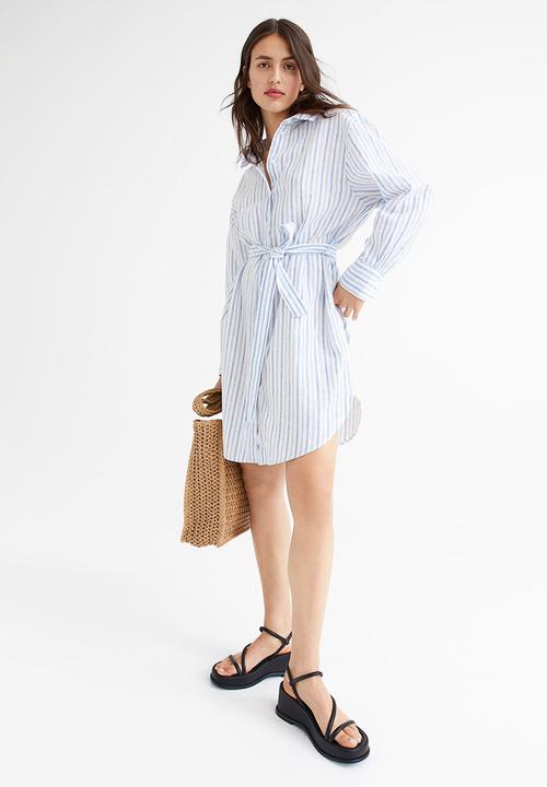 H&M - Linen-blend shirt dress - white/blue striped