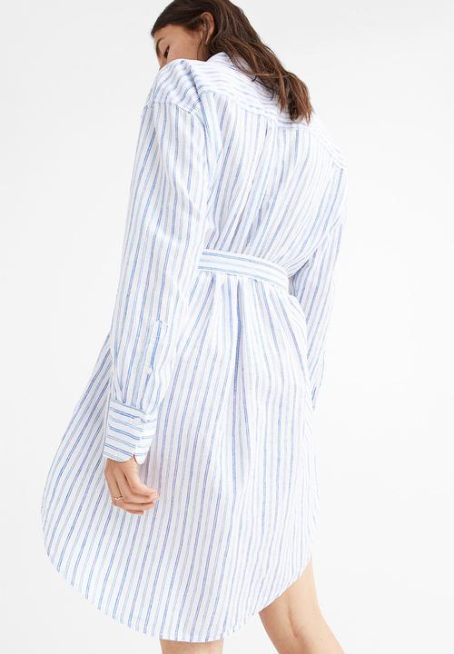 H&M - Linen-blend shirt dress - white/blue striped