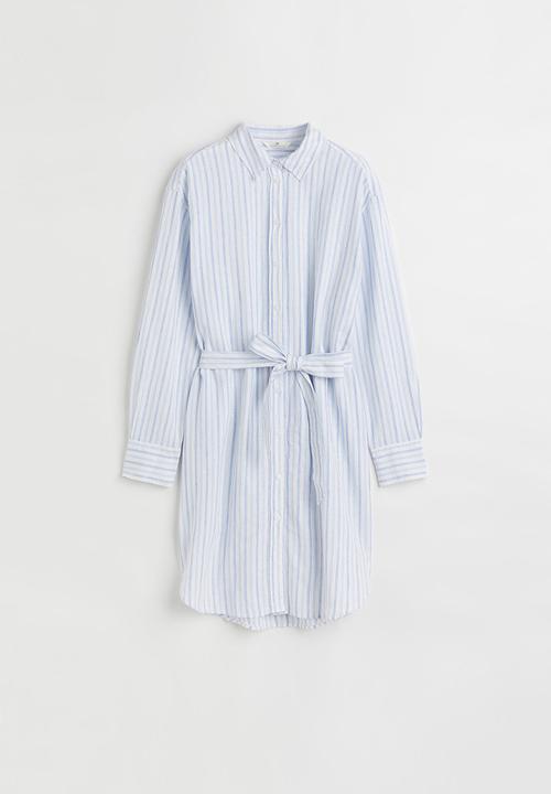 H&M - Linen-blend shirt dress - white/blue striped
