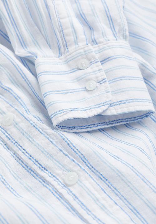 H&M - Linen-blend shirt dress - white/blue striped