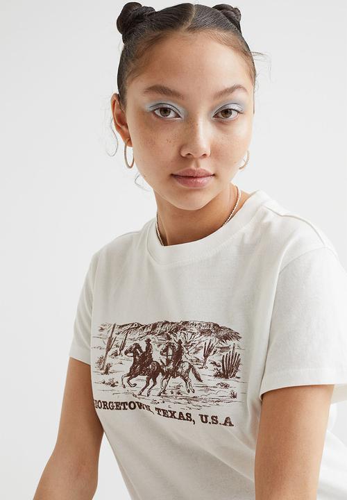 H&M - Printed T-shirt - white/cowboys