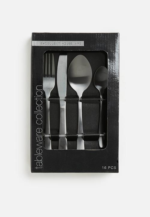 Excellent Houseware - 16 piece Cutlery set - black