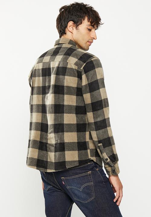 Only & Sons - Onstyn relaxed 1 pocket fleece check ls shirt - stone