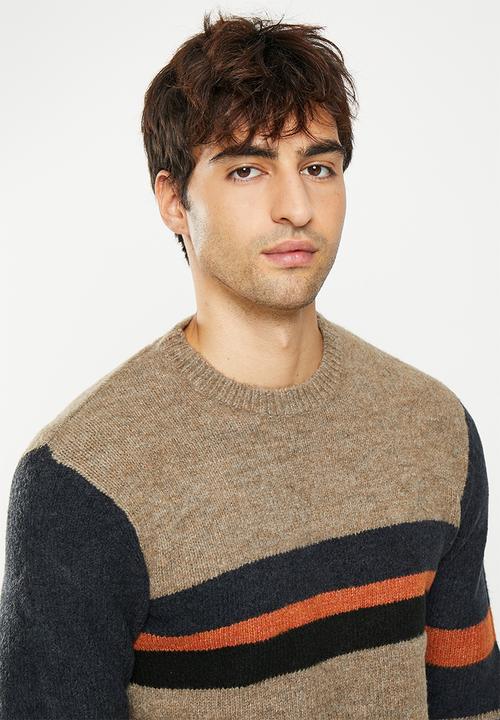 Only & Sons - Onspatrick reg 5 stripe crew knit - brown