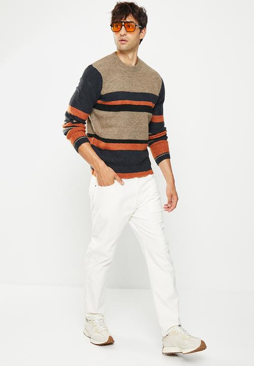 Only & Sons - Onspatrick reg 5 stripe crew knit - brown