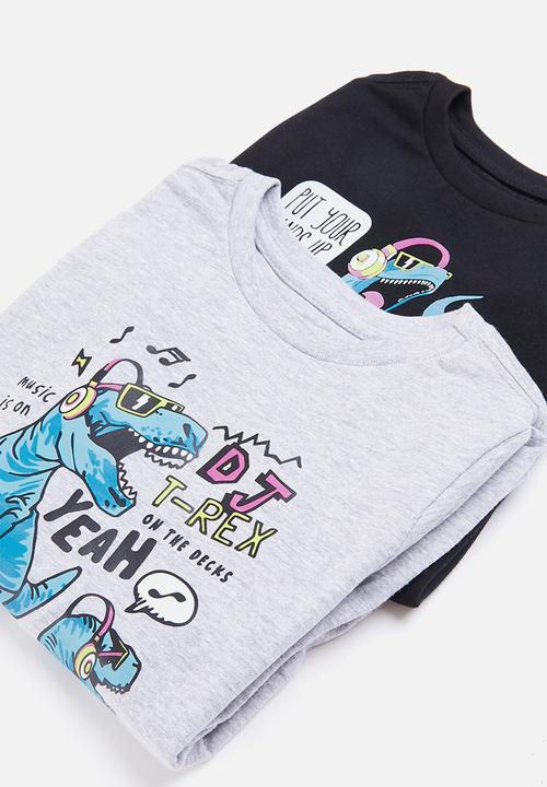 Superbalist - 2 Pack graphic long sleeve tee - black & grey melange