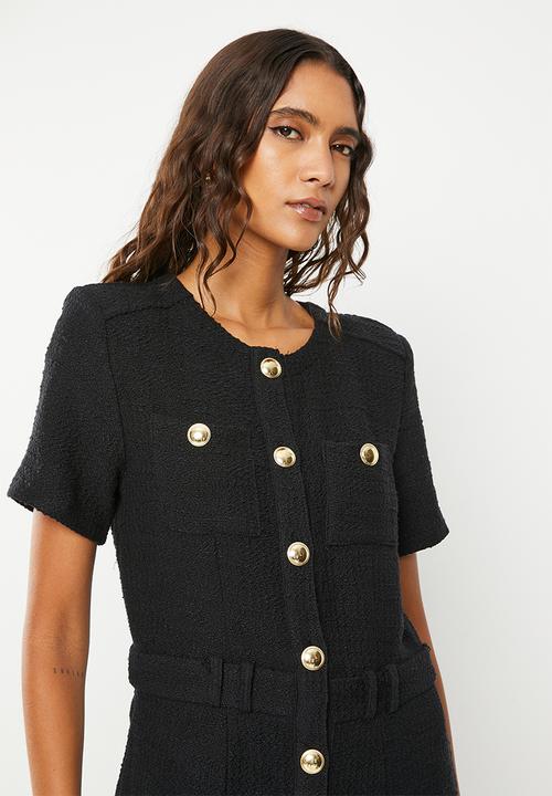 ONLY - Auburn-ariza short sleeve fit boucle dress - black