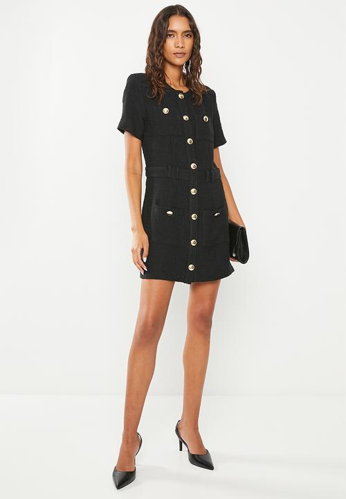 ONLY - Auburn-ariza short sleeve fit boucle dress - black