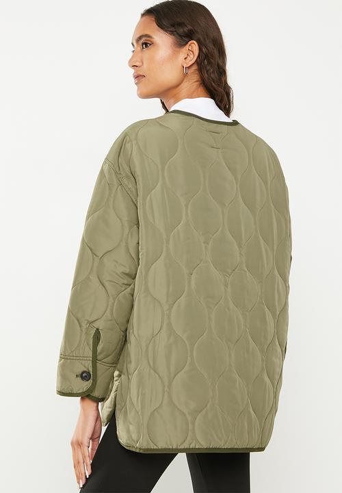 ONLY - Charlee long sleeve oversize quilt jacket - deep lichen green