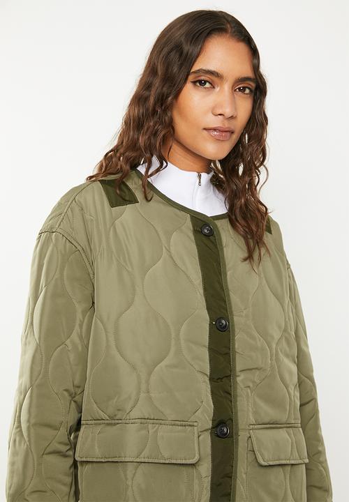 ONLY - Charlee long sleeve oversize quilt jacket - deep lichen green