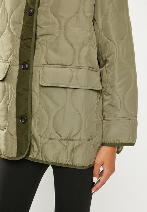 ONLY - Charlee long sleeve oversize quilt jacket - deep lichen green