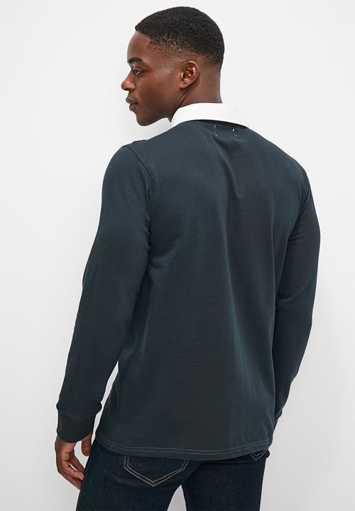 Lark & Crosse - Rugby jersey with chest graphic - navy
