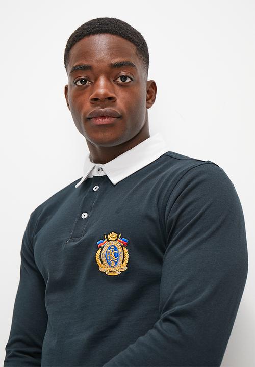 Lark & Crosse - Rugby jersey with chest graphic - navy