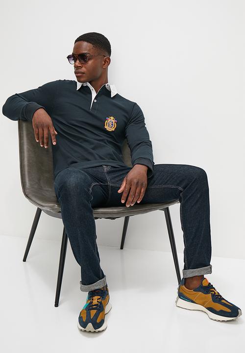 Lark & Crosse - Rugby jersey with chest graphic - navy