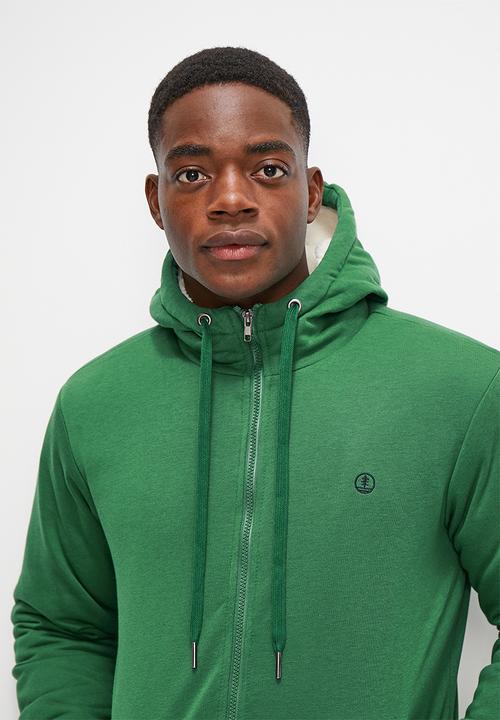 Lark & Crosse - Themba sherpa lined zip through hoodie - forest green