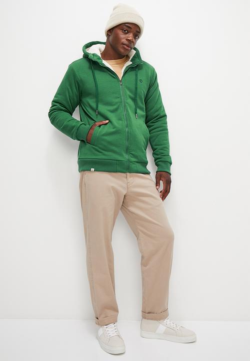 Lark & Crosse - Themba sherpa lined zip through hoodie - forest green