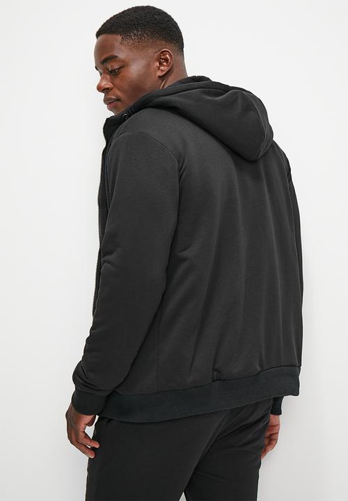 Lark & Crosse - Themba sherpa lined zip through hoodie - black
