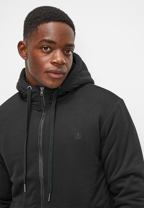 Lark & Crosse - Themba sherpa lined zip through hoodie - black