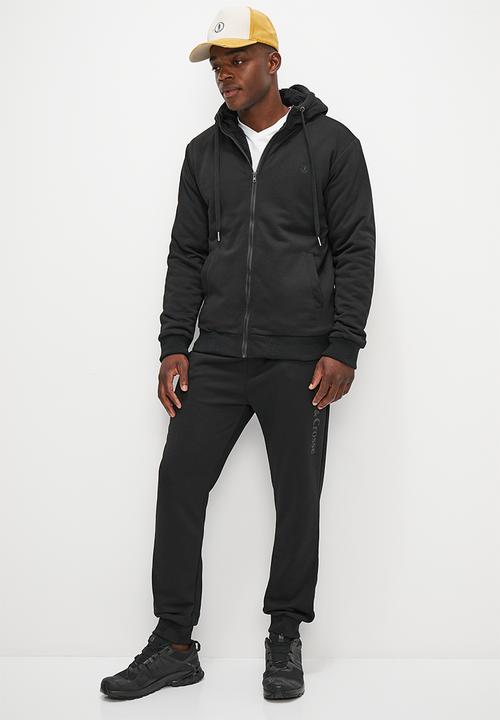 Lark & Crosse - Themba sherpa lined zip through hoodie - black