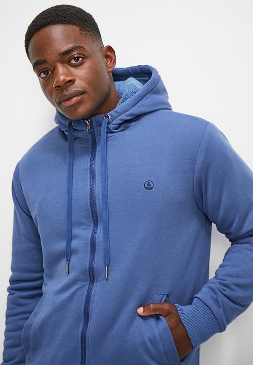 Lark & Crosse - Themba sherpa lined zip through hoodie - blue
