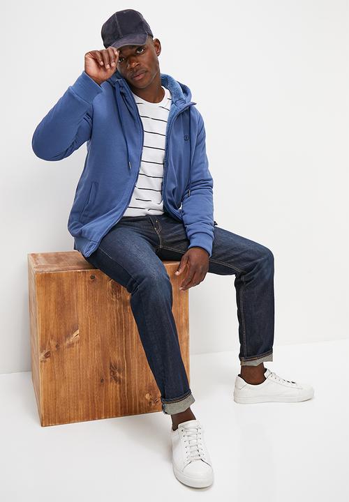 Lark & Crosse - Themba sherpa lined zip through hoodie - blue