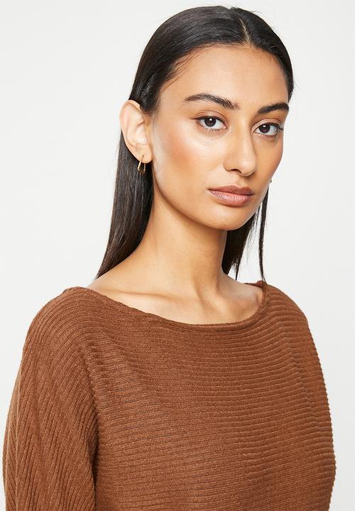 Me&B - Lux rib boat neck dolman  - rust