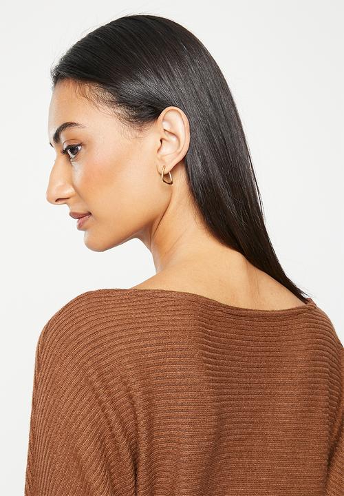 Me&B - Lux rib boat neck dolman  - rust