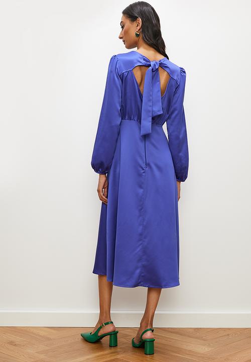 edit - Satin back detail empire midi dress - indigo blue