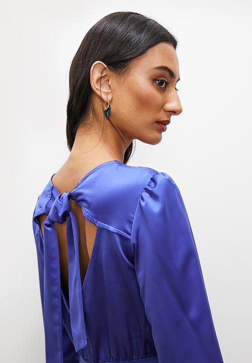 edit - Satin back detail empire midi dress - indigo blue